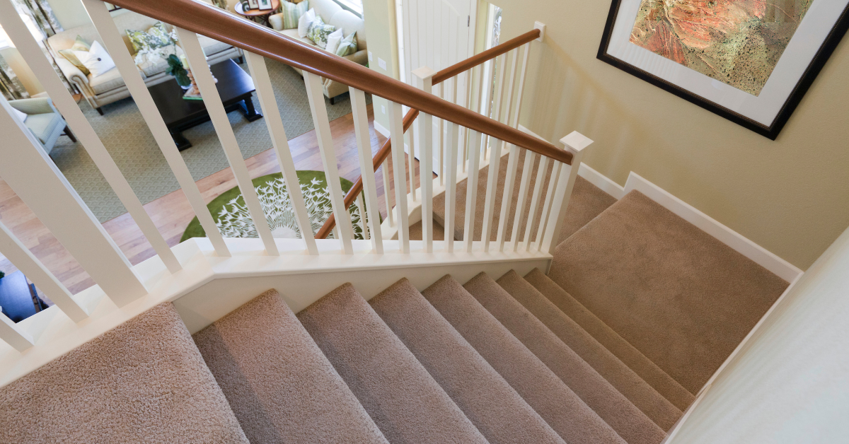 A carpeted noisy staircase in a house